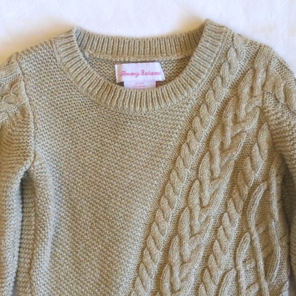 tommy bahama wool blend metallic gold cable knit sweater dress size 4 girls - Picture 3 of 7